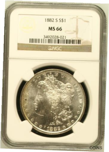 【極美品/品質保証書付】 アンティークコイン コイン 金貨 銀貨 [送料無料] 1882-S Morgan Silver Dollar NGC MS66 Frosty, Blast Whit..