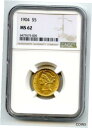 yɔi/iۏ؏tz AeB[NRC RC   [] 1904 $5 Gold Liberty Head Half Eagle Coin NGC MS 62