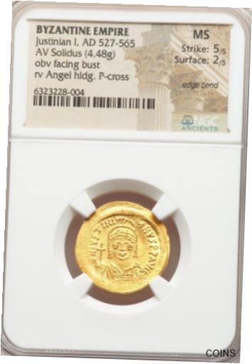  アンティークコイン コイン 金貨 銀貨  Byzantine Empire Justinian I Gold Solidus NGC MS Ancient Coin