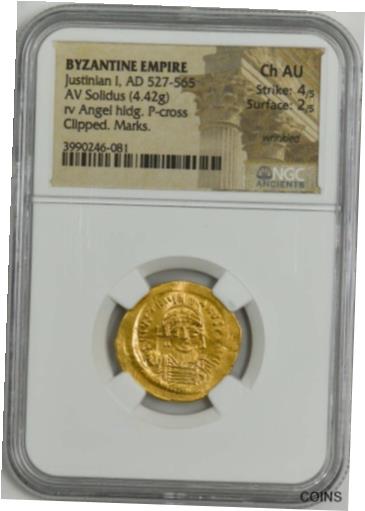  アンティークコイン コイン 金貨 銀貨  Byzantine Gold Justinian I AV Solidus (4.42g) Ch AU NGC 944619-10