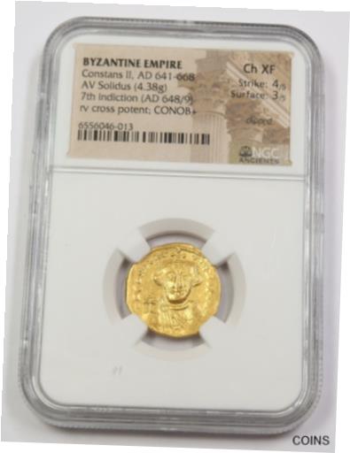  アンティークコイン コイン 金貨 銀貨  AD 641-668 NGC Ancients XF | BYZANTINE EMPIRE- Gold AV Solidus Coin #38641A