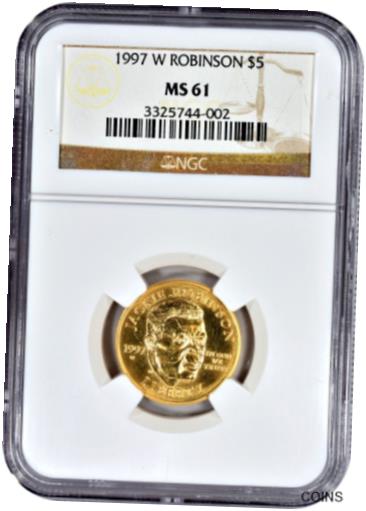 【極美品/品質保証書付】 アンティークコイン コイン 金貨 銀貨 [送料無料] 1997-W Commemorative Gold G$5 Jackie Robinson $5 NGC MS61