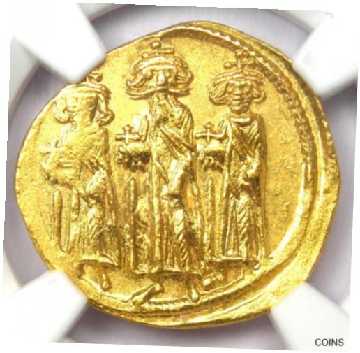  アンティークコイン コイン 金貨 銀貨  Byzantine Heraclonas & Heraclius AV Solidus Gold Coin 632-641 AD - NGC MS (UNC)