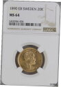 yɔi/iۏ؏tz AeB[NRC RC   [] 1890 EB Sweden, 20 Kronor Gold Coin, MS64 NGC.!