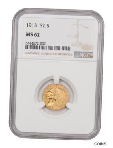 【極美品/品質保証書付】 アンティークコイン コイン 金貨 銀貨 [送料無料] 1913 $2 1/2 NGC MS62 - Great Type Coin - 2.50 Indian Gold Coin - Great Type Coin
