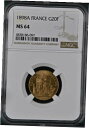 フランス、ゴールド 20 フラン 1898 A - NGC MS 64、RARE2FRANCE , GOLD 20 FRANCS 1898 A - NGC MS 64 , RARE2(3)