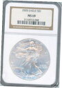 2005 Silver 1 oz American Eagle $1 NGC Graded MS69※関税は当ショップ負担（お客様負担無し）※全国送料無料・海外輸送無料※商品の状態は画像をご確認下さい（極美品・目立った汚れ無し）※輸入品の為英語表記となります※その他ご不明点はお気軽にお問合せ下さい！Seller Notes: “NGC Graded MS69”Composition: SilverStrike Type: BusinessFineness: 0.999Grade: MS 69Precious Metal Content per Unit: 1 ozBrand/Mint: U.S. MintWeight: 1oz.Certification: NGCBrand: The Washington MintCoin: American EagleYear: 2005Country/Region of Manufacture: United States[ご購入前に必ずお読み下さい]親切丁寧に、商品到着までサポート対応させていただきます。■パソコンの画像・画質により色や素材感が、実際の商品と多少異なる場合がございますので予めご了承くださいませ。■お客様のご都合（程度の解釈相違を含む）による商品のご購入後のキャンセル返品は、原則としてお受け致しておりません。未払いのまま2日以上連絡が取れない場合はキャンセルさせて頂きます。その場合、事務局側が自動的に「非常に悪い」の評価を付けてしまいますのでご注意ください。※お支払い頂いた場合は連絡は不要です。※他ショップでも販売しておりますので、稀に在庫がない場合がございます。■不具合での返品は箱などすべてが到着時の状態になるものに限らせていただきます。※当店では不良品はすべて現物確認と不具合の確認を行い対応をさせて頂いております。■お客様のご都合によるご注文確定後の商品のキャンセルにつきましては承っておりません。また、ご入金確認後、またはご決済完了確認後のキャンセルにつきましては、ご注文総額の30％のキャンセル料をご請求させていただきます。■領収書二重発行やトラブル防止のため、領収書発行は行っておりません。事務局側が発行している「支払い明細」が正式な支払い証明となります。支払い明細画面を印刷したものが領収書の代わりになることを各税務署に確認済みです。■年末年始・連休の発送は、業者も休みになる関係でいつもより遅れます。■輸送時の破損の場合は配送業者への報告を行って下さい。報告なしでの対応はできません。■日祝日は定休日とさせていただいております。連絡・発送が出来ませんのであらかじめご了承お願いいたします。■内容は必ずお読みになってからお買い求め下さいますようお願い致します。※在庫状況は常に更新をしておりますが、当社は複数店舗で在庫を共有しているため、ご注文を頂きましても稀に欠品している場合がございます。その際は誠に申し訳ございませんが、その旨をメールまたはお電話にてご連絡させていただきます。ご理解いただけますようお願い申し上げます。親切・丁寧にお取引させていただきますのでよろしくお願いします。 品質保証について 当店の商品の、品質保証についてご紹介いたします。 ▽品質保証書 お買い上げいただく全ての商品に「WORLD RESOURCE品質保証書」をおつけいたします。 これは、WORLD RESOURCEが販売した商品であることを保証するものです。大切に保管してください。 ▽標準保証に関して 当店でご購入頂きました商品は7日以内の標準保証サービスが付属致します。 ※ご購入日につきましては、製品の品質保証書に記載の日付にて確認させていただきます。 ※保証は通常利用時のみの対応となります。 ※ご購入日の確認を致しかねる場合は有償となります。品質保証書は大切に保管して下さい。POINT01　品揃え一番店を目指して 「期待に答えるお店づくりと、時代に合わせたサービスをご提供致します。」 POINT02　多種多様な商品レパートリー 「幅広く、世界の商品をご用意しております。」 POINT03　きっと見つかる！新しい発見 「テレビや雑誌で紹介されたアイテムもいちはやく。」 モットー：丁寧な接客対応 その道数十年のスタッフだからこそできる、“豊富な知識”に基づく商品のご提案。 お探しの商品はお気軽にスタッフにお尋ねください。 「以前は、商品ページあったけど、、、見つからない。」 「初めてアンティークコインの購入をしますが大丈夫ですか？」 「この年代の商品を探していますが、おすすめはありますか？」 「友人にアンティークコインを送りたいけど、おすすめありますか？」 等など、困ったときの質問にも、しっかり対応・お調べ致します。 取寄せ、取り置き等もできますので、商品一覧で見つからなかった商品でも、 スタッフまでお気軽にご相談下さい。 【お問い合わせはお気軽にどうぞ】 suport@world-resource.net