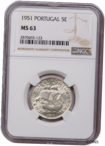 ڶ/ʼݾڽա ƥ    [̵] 1951 PORTUGAL 5E NGC MS63 HIGH GRADE