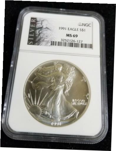 【極美品/品質保証書付】 アンティークコイン コイン 金貨 銀貨 [送料無料] 1991 American Silver Eagle 1oz Fine Silver NGC Certified MS-69 1
