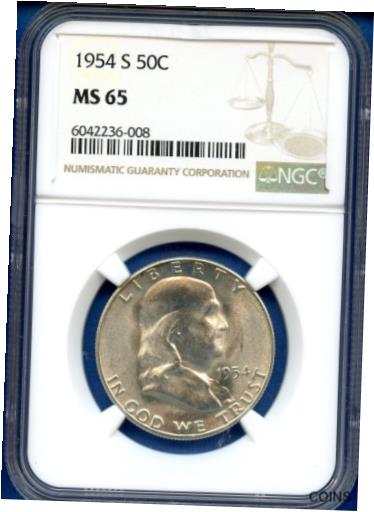 ץʡɥ꥽㤨֡ڶ/ʼݾڽա ƥ    [̵] 1954 S NGC MS65 Franklin Half Dollar 50c US Mint Silver Coin 1954-S NGC MS-65פβǤʤ63,000ߤˤʤޤ