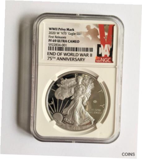 yɔi/iۏ؏tz AeB[NRC RC   [] 2020 W PROOF SILVER EAGLE WORLD WAR II V75 PRIVY NGC PF69 ULTRA CAMEO FR VDAY LA