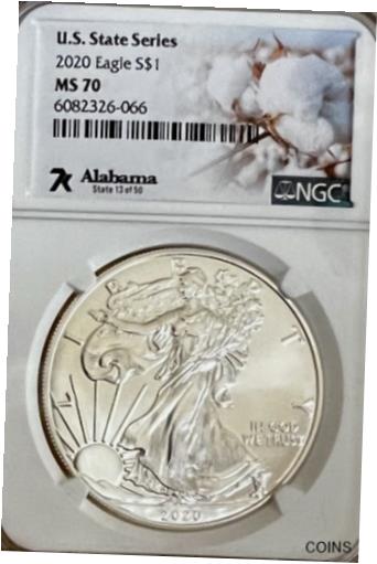 楽天金銀プラチナ　ワールドリソース【極美品/品質保証書付】 アンティークコイン 銀貨 2020 $1 American Silver Eagle NGC MS 70 | US State Series Alabama [送料無料] #sot-wr-012150-1308