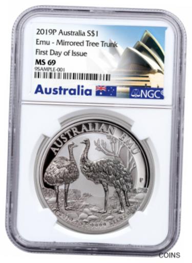 楽天金銀プラチナ　ワールドリソース【極美品/品質保証書付】 アンティークコイン コイン 金貨 銀貨 [送料無料] 2019 Australia 1 oz Silver Emu Mirrored Tree Trunk Variety NGC MS69 FDI SKU58689