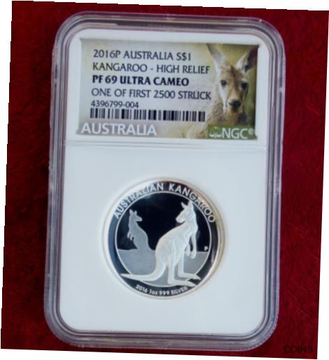 【極美品/品質保証書付】 アンティークコイン 銀貨 2016 NGC PF 69 U-Cam High Relief 1 of 1st 2500 Australia Kangaroo 1oz Silver $1 [送料無料] #sot-wr-012154-270