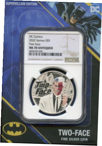 楽天金銀プラチナ　ワールドリソース【極美品/品質保証書付】 アンティークコイン コイン 金貨 銀貨 [送料無料] 2022 Batman Two Face 1 Oz Silver NGC MS70 Antiqued $5 Samoa Coin - JN989