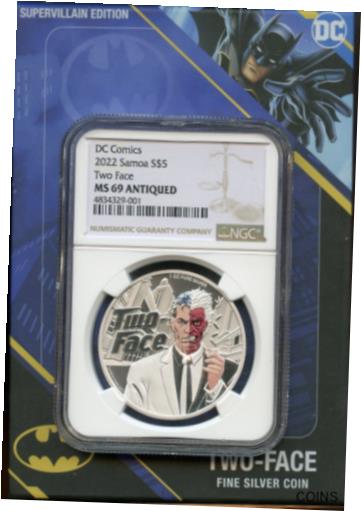 楽天金銀プラチナ　ワールドリソース【極美品/品質保証書付】 アンティークコイン コイン 金貨 銀貨 [送料無料] 2022 Batman Two Face 1 Oz Silver NGC MS69 Antiqued $5 Samoa Coin - JN990