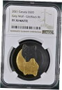  アンティークコイン コイン 金貨 銀貨  2021 Canada Black and Gold Grey Wolf 1oz Silver Coin NGC PF 70 MATTE