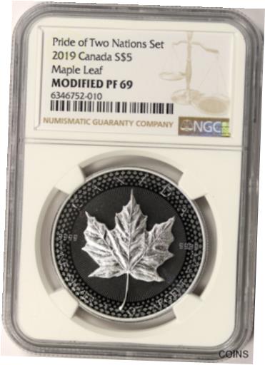  アンティークコイン コイン 金貨 銀貨  2019 Canada Silver Maple Leaf $5 NGC Modified PF69 Pride of Two Nations Set