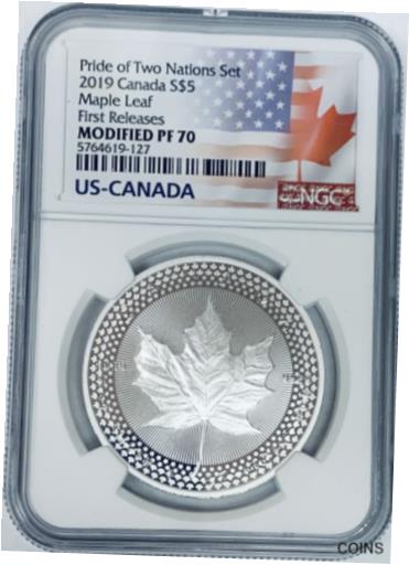  アンティークコイン コイン 金貨 銀貨  2019 $5 Canada Maple Leaf Pride of Two Nations NGC Modified PF70 First Releases