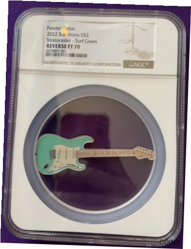 【極美品/品質保証書付】 アンティークコイン コイン 金貨 銀貨 [送料無料] 2022 Fender Stratocaster Green Guitar Shaped 1 Oz Silver NGC PF70 Coin - JN606