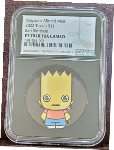  アンティークコイン コイン 金貨 銀貨  2022 NGC PF 70 TUVALU 1oz Silver $1 "BART SIMPSON" Ultra Cameo / Black Core