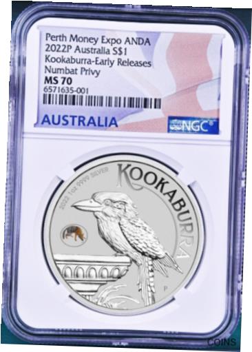  アンティークコイン コイン 金貨 銀貨  2022 Kookaburra 1oz Silver Coin Numbat Privy Perth Money Expo NGC MS70 ANDA ER