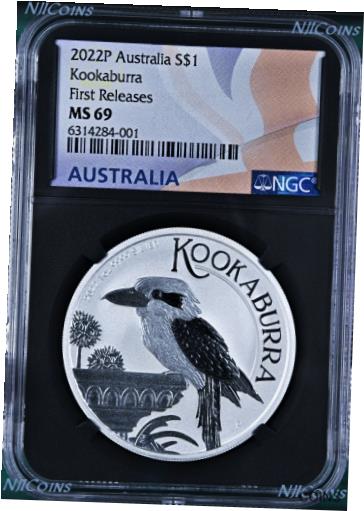  アンティークコイン コイン 金貨 銀貨  2022 P Australia Silver Kookaburra NGC MS69 $1 1oz Coin FR Flag Label Black Core
