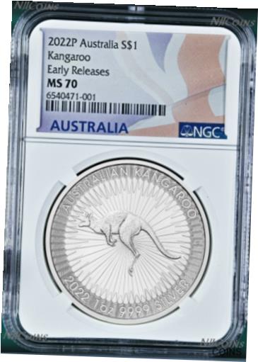  アンティークコイン 銀貨 2022 P Australia Silver Kangaroo NGC MS 70 $1 1 oz Coin FLAG ER Label PERFECT  #sct-wr-012167-4762