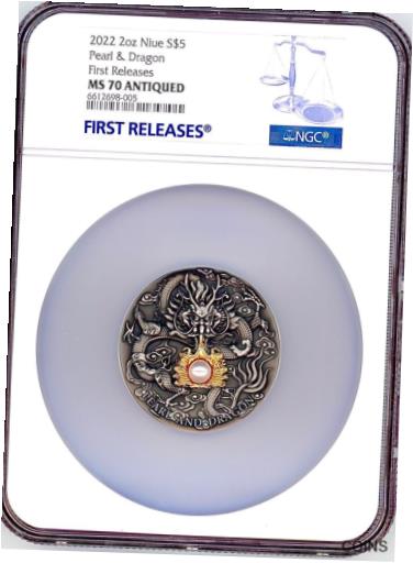  アンティークコイン コイン 金貨 銀貨  2022 Niue 2oz Pearl and Dragon Silver Coin Gilded NGC 70 FR