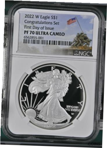  アンティークコイン コイン 金貨 銀貨  2022 W NGC PF70 $1 FIRST DAY OF ISSUE Silver Eagle ; Congratulations Set