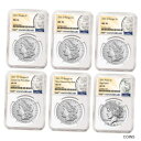 【極美品/品質保証書付】 アンティークコイン 銀貨 2021 $1 Morgan and Peace Silver Dollar 6pc Set NGC MS70 100th Anni. Label [送料無料] #sot-wr-012168-144