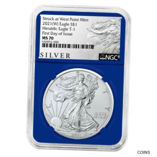 楽天金銀プラチナ　ワールドリソース【極美品/品質保証書付】 アンティークコイン コイン 金貨 銀貨 [送料無料] 2021 （W） $1 Type 1 American Silver Eagle NGC MS70 FDI ALS Label Blue Core