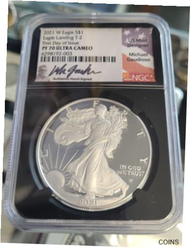 ڶ/ʼݾڽա ƥ    [̵] 2021 W Silver Eagle PF70 Eagle Landing T-2 Hand Signed Michael Gaudioso