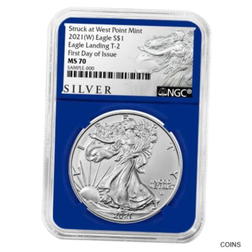 楽天金銀プラチナ　ワールドリソース【極美品/品質保証書付】 アンティークコイン コイン 金貨 銀貨 [送料無料] 2021 （W） $1 Type 2 American Silver Eagle NGC MS70 FDI ALS Label Blue Core