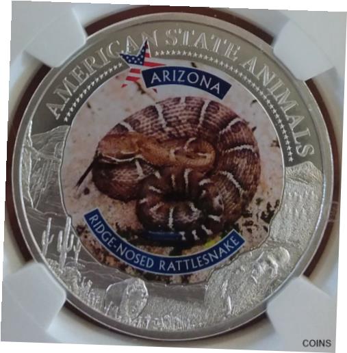  アンティークコイン コイン 金貨 銀貨  2021 Cook Islands Arizona Ridge Nosed Rattlesnake State Animal 1 oz Silver MS70