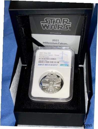 【極美品/品質保証書付】 アンティークコイン コイン 金貨 銀貨 [送料無料] 2021 Niue Star Wars Millennium Falcon SHIP Shaped 1 oz Silver PF70 ULTRA CAMEO