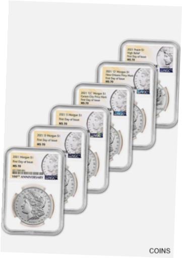 【極美品/品質保証書付】 アンティークコイン 銀貨 2021 US Six Coin Morgan and Peace Silver Dollar Set - NGC MS70 First Day Issue [送料無料] #sct-wr-012168-6745