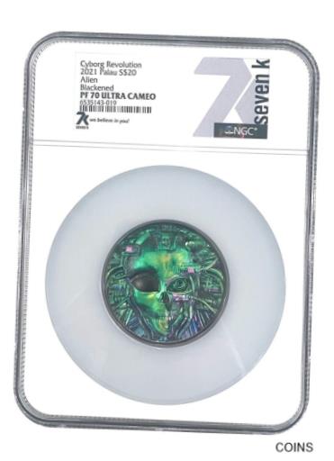  アンティークコイン コイン 金貨 銀貨  Palau 20 Dollars 2021 Silver 3OZ Coin Cyborg Revolution Alien Blackened NGC PF70