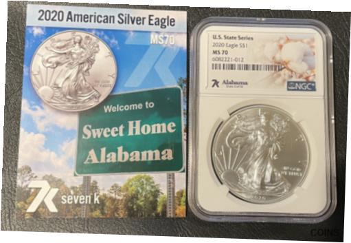 楽天金銀プラチナ　ワールドリソース【極美品/品質保証書付】 アンティークコイン コイン 金貨 銀貨 [送料無料] 2020 - NGC MS70 1 Oz American Silver Eagle Dollar - Alabama State Series