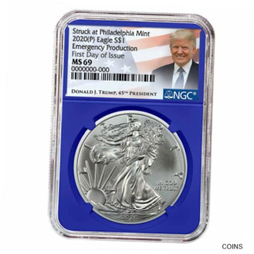 yɔi/iۏ؏tz AeB[NRC RC   [] 2020 (P) $1 American Silver Eagle NGC MS69 Emergency Production FDI Trump Label