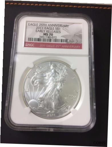 【極美品/品質保証書付】 アンティークコイン コイン 金貨 銀貨 [送料無料] 2011 Silver American Eagle NGC MS-70 Early Releases-25th Anniversary Eagle Label