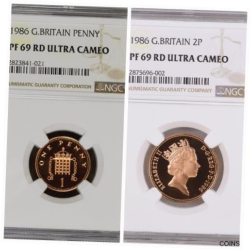 ڶ/ʼݾڽա ƥ    [̵] 2 COINS - 1986 Great Britain Penny &2 Pence Proof NGC PF69