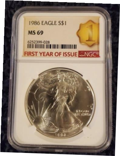  アンティークコイン コイン 金貨 銀貨  1986 (S) NGC MS69 FIRST YEAR OF ISSUE SILVER EAGLE YELLOW "1" LABEL DISTINCTIVE