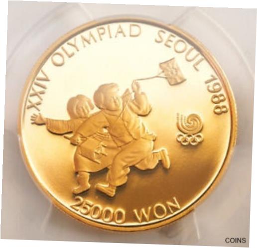 【極美品/品質保証書付】 アンティークコイン コイン 金貨 銀貨 送料無料 1988, South Korea. Proof Gold 25,000 Won Kite Flying Coin. Top Pop PCGS PR69