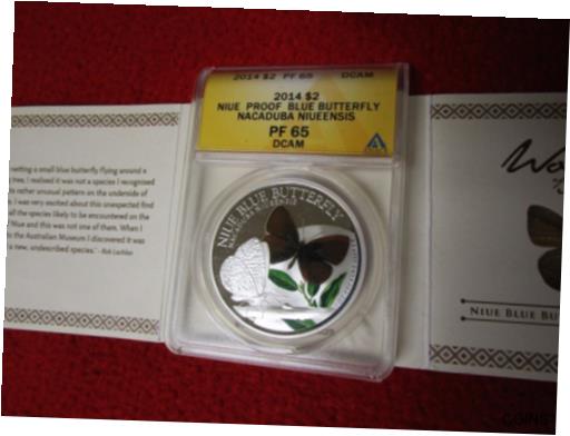 【極美品/品質保証書付】 アンティークコイン コイン 金貨 銀貨 [送料無料] 2014 Niue $2 Butterfly Nacaduba Niueensis 1 Oz .999 Silver ANACS NGC PCGS COA