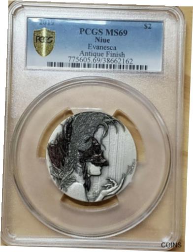  アンティークコイン コイン 金貨 銀貨  2019 Niue Dark Beauties Evanesca Silver Antique Finish PCGS MS69 $2 2162