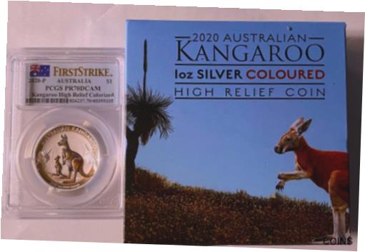 楽天金銀プラチナ　ワールドリソース【極美品/品質保証書付】 アンティークコイン コイン 金貨 銀貨 [送料無料] 2020 Australia 1 oz Silver Kangaroo Colorized PR-70 PCGS FS