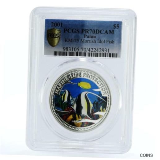 yɔi/iۏ؏tz AeB[NRC RC   [] Palau 5 dollars Marine Life series Moorish-Idol Fish PR70 PCGS silver coin 2001