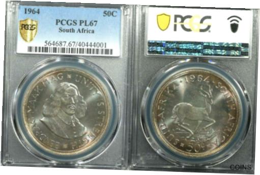 【極美品/品質保証書付】 アンティークコイン コイン 金貨 銀貨 [送料無料] South Africa 1964 50 Cents, Rare Grade, Superb Gem PCGS PL 67, Pop 2, 1 Higher