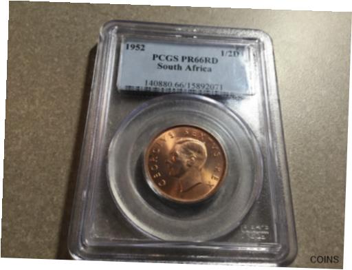  アンティークコイン コイン 金貨 銀貨  1952 South Africa 1/2 D Halfpenny PCGS PR66 RB Proof Red Mintage 1550